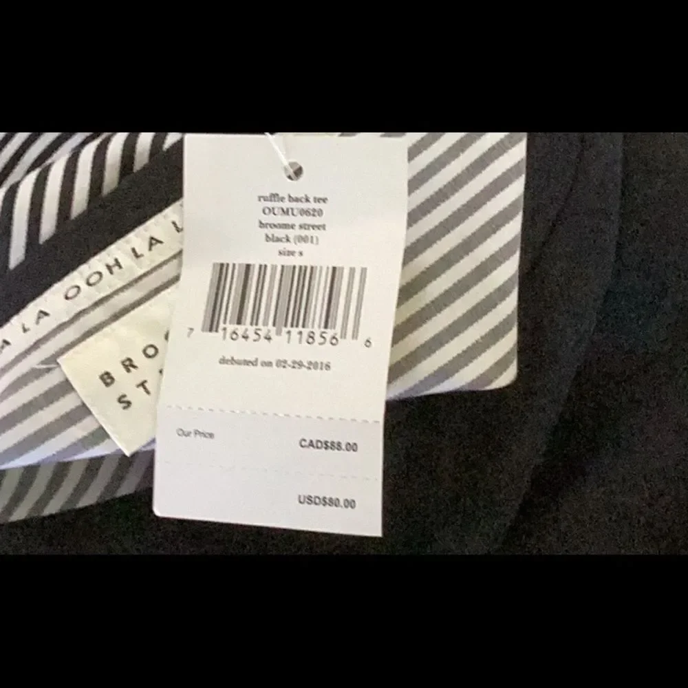 Kate Spade Black White Broome Street Striped Black Tee Shirt Top Small, NWT